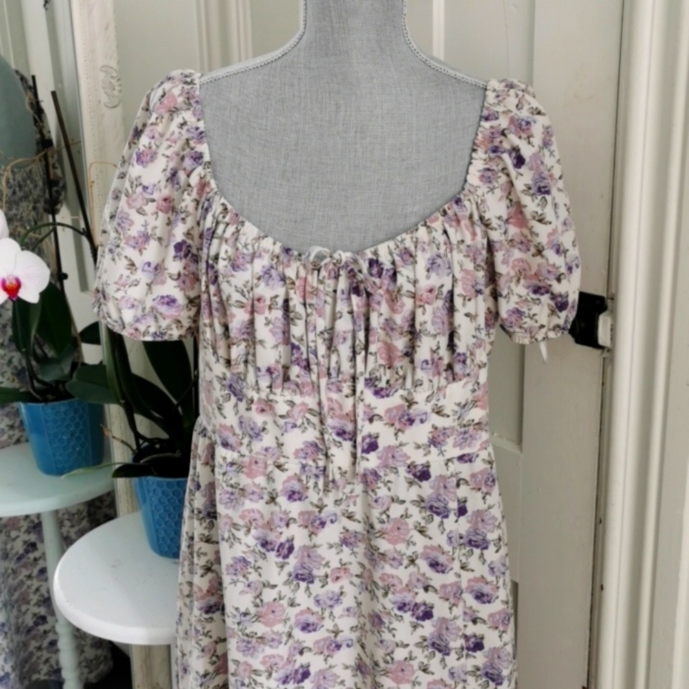 Ditzyfloral Cottagecore Midi/Maxi Peasant Romantic Style Dress Lilac Flowers XL+ - Picture 3 of 8